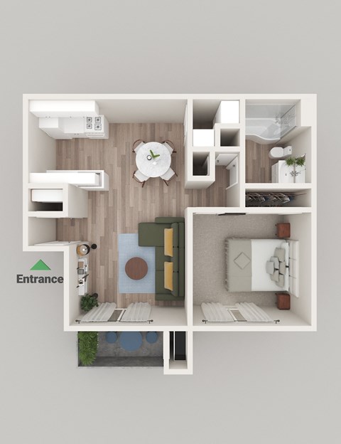 a floor plan of a bedroom with a bathroom and a living room